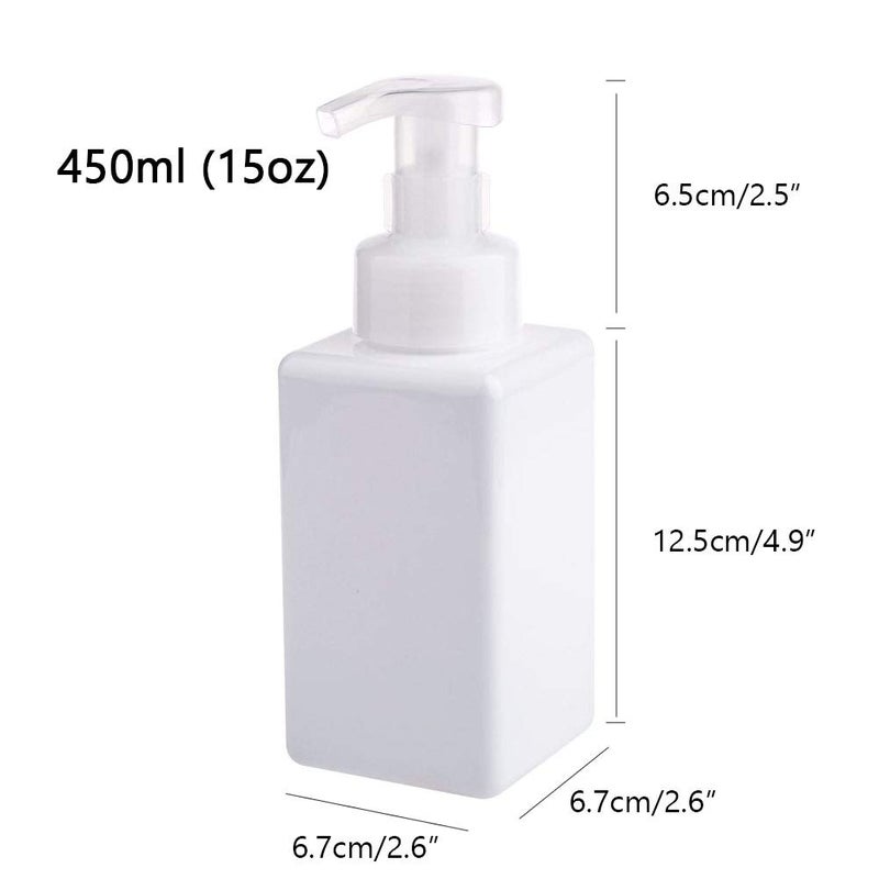 UUJOLY Foaming Soap Dispenser, 450ml (15oz) Refillable Pump Bottle Plastic for Liquid Soap, Shampoo, Body Wash (2 Pcs) (White) - Image 5
